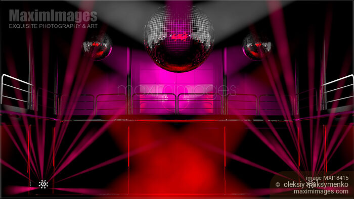 Stock image of Night club colorful lights and disco balls Buy commercial use license at MaximImages