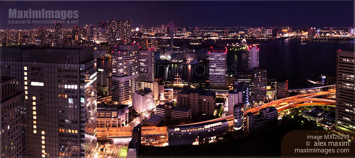 Stock photo of Nighttime panoramic view of Tokyo Bay Buy commercial use license at MaximImages