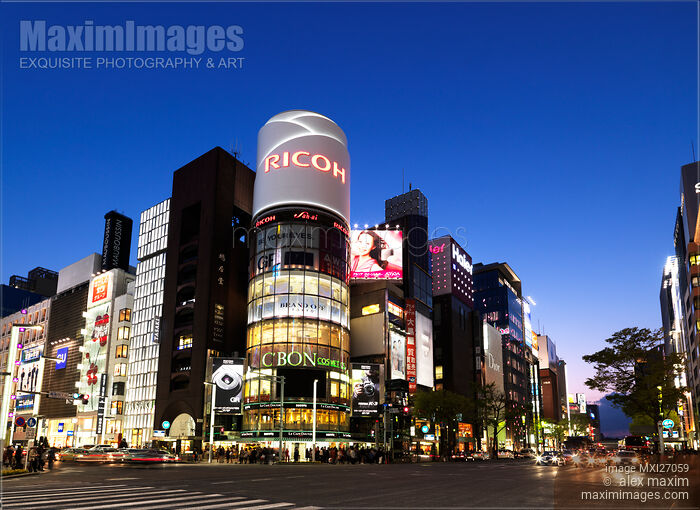Stock photo of Nighttime Tokyo city scenery of Chuo Dori Ginza Buy commercial use license at MaximImages