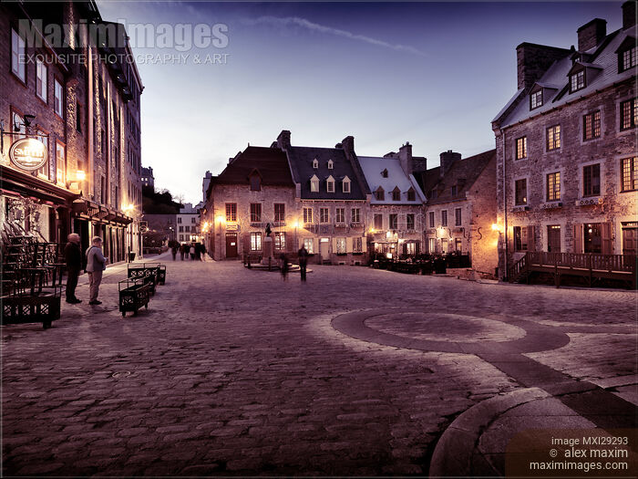 Nighttime view of the Royal Square Place Royale in Old Quebec City Stock photo of Nighttime view of the Royal Square Place Royale in Old Quebec City Buy commercial use license at MaximImages