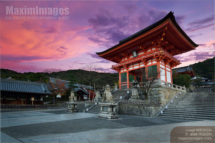Stock photo of Nio-mon gate of Kiyomizu-dera Buddhist temple at sunrise in Kyoto Japan Buy commercial use license at MaximImages