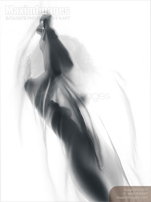 Nude woman stanging behind sheer cloth with her hands tied Stock photo of Nude woman stanging behind sheer cloth with her hands tied Buy commercial use license at MaximImages