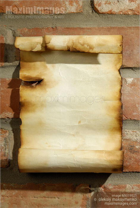 Stock photo of Old Parchment on a Brick Wall Buy commercial use license at MaximImages