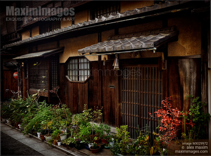 Stock photo of Old tea house in Gion Kyoto built of wood in traditional Japanese architecture style Buy commercial use license at MaximImages