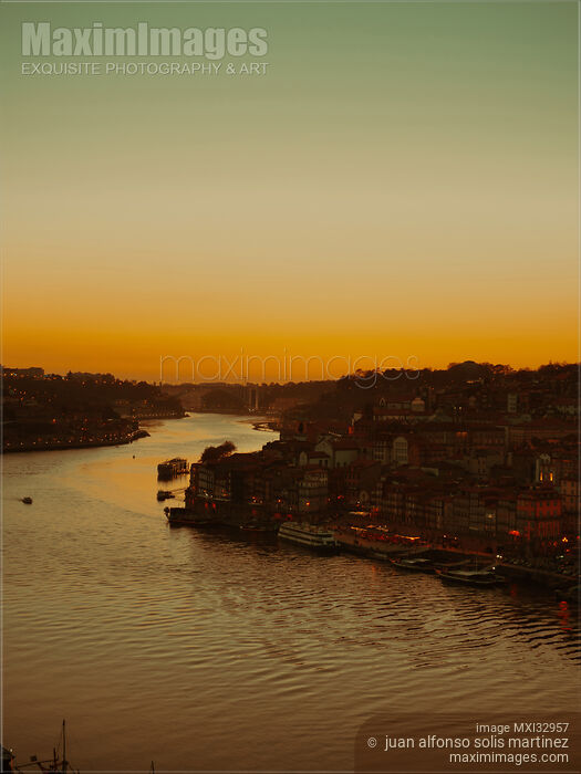 Old town Ribeira areal view in twilight Porto Portugal historic city landscape scenery Stock photo of Old town Ribeira areal view in twilight Porto Portugal historic city landscape scenery Buy commercial use license at MaximImages