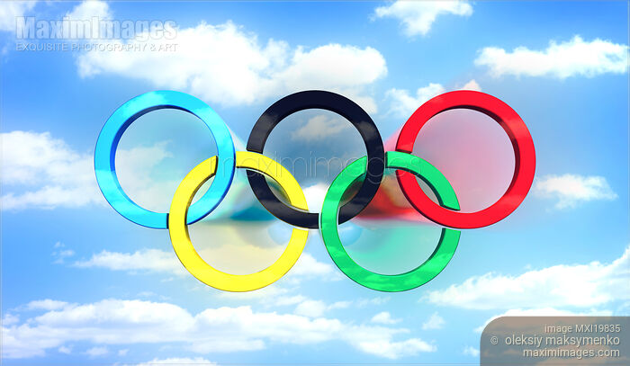 Olympic Rings over Blue Sky Stock image of Olympic Rings over Blue Sky Buy commercial use license at MaximImages