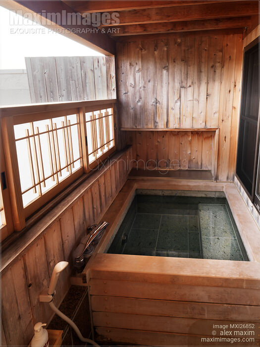 Stock photo of Onsen hot spring bath tab at ryokan in Japan Buy commercial use license at MaximImages