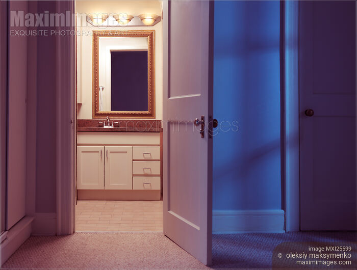 Stock photo of Open bathroom door Buy commercial use license at MaximImages