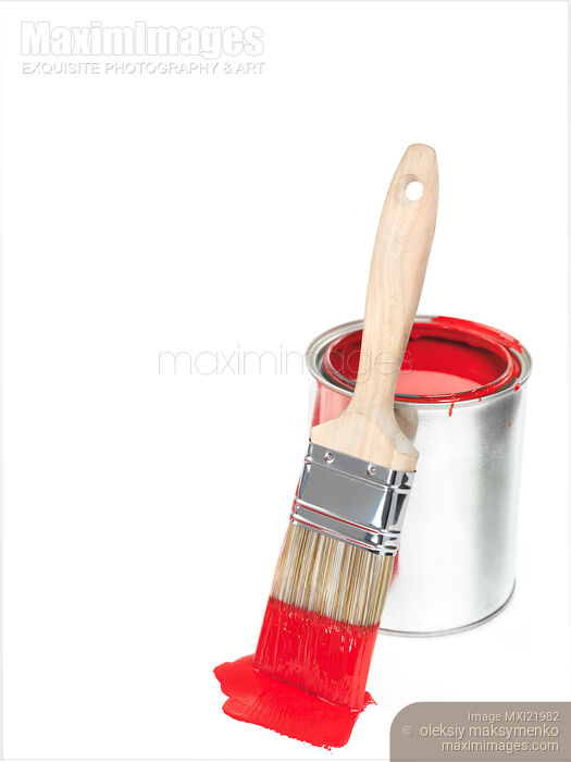 Stock photo of Open Can of Paint and a Brush Buy commercial use license at MaximImages