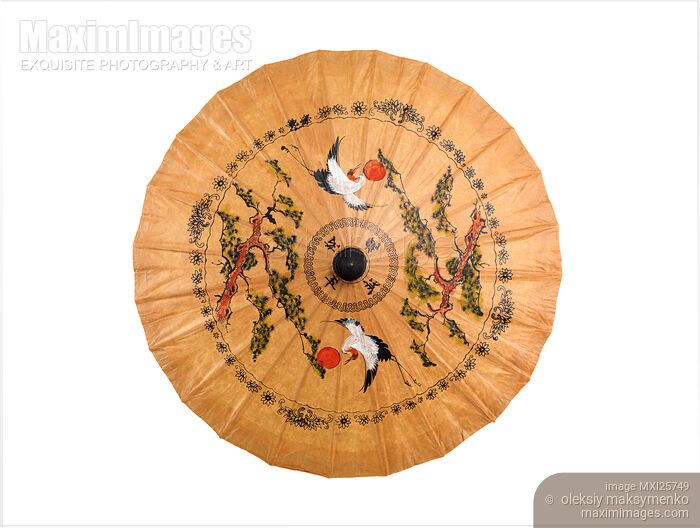 Stock photo of Oriental paper umbrella parasol on white Buy commercial use license at MaximImages