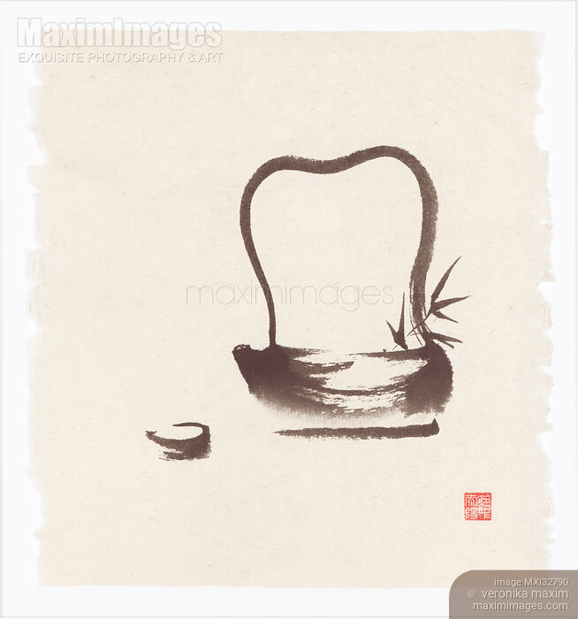 Oriental Zen fine art painting of antique Japanese teapot with a tea cup on rice paper Stock image of Oriental Zen fine art painting of antique Japanese teapot with a tea cup on rice paper Buy commercial use license at MaximImages
