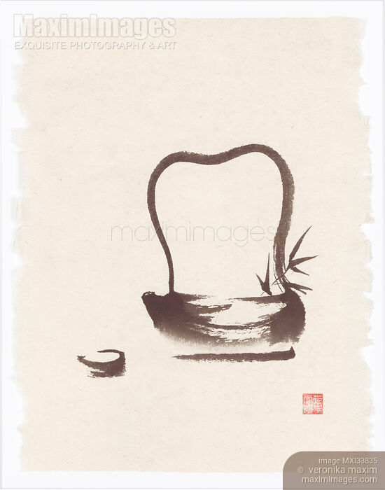 Oriental Zen fine art painting of antique Japanese teapot with a tea cup on rice paper Stock image of Oriental Zen fine art painting of antique Japanese teapot with a tea cup on rice paper Buy commercial use license at MaximImages