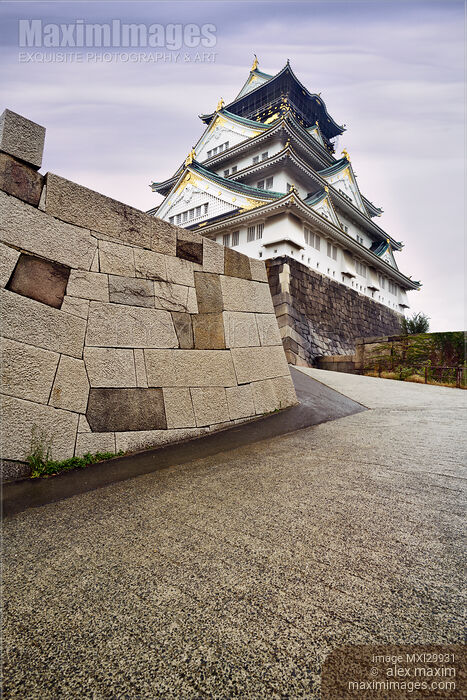 Osaka Castle Osaka-jo and its fortification wall beautiful morning scenery Stock photo of Osaka Castle Osaka-jo and its fortification wall beautiful morning scenery Buy commercial use license at MaximImages