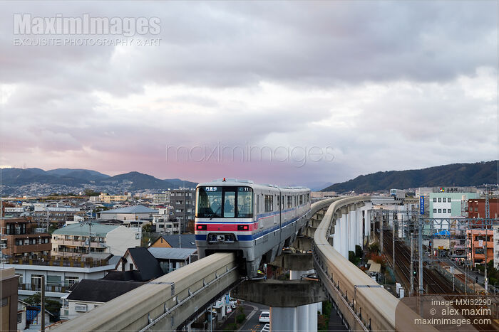 Stock photo of Osaka Monorail train in Osaka city sunset scenery Japan Buy commercial use license at MaximImages