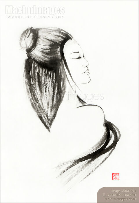 Painting of a beautiful woman with long black hair sweeping around her Stock image of Painting of a beautiful woman with long black hair sweeping around her Buy commercial use license at MaximImages