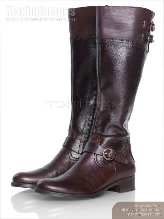 Stock photo of Pair of Knee-Length Brown Leather Boots Buy commercial use license at MaximImages