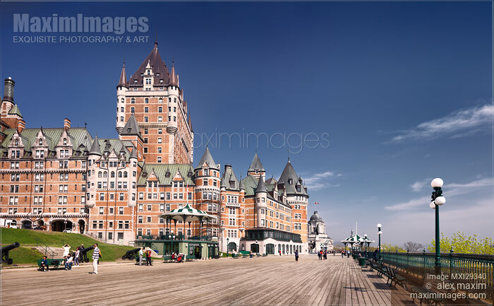Stock photo of Panorama of Fairmont Le Chateau Frontenac castle and Dufferin terrace in old Quebec city Buy commercial use license at MaximImages