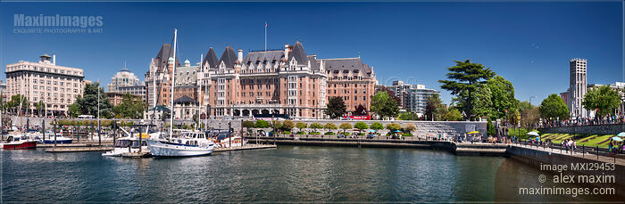 Panorama of The Fairmont Empress Hotel and harbour in Victoria BC Stock photo of Panorama of The Fairmont Empress Hotel and harbour in Victoria BC Buy commercial use license at MaximImages