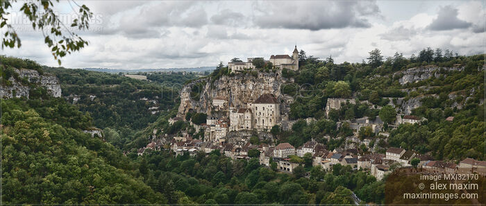 Panoramic landscape of Rocamadour medieval clifftop village in France Stock photo of Panoramic landscape of Rocamadour medieval clifftop village in France Buy commercial use license at MaximImages