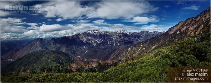 Panoramic landscape view from Hotaka mountain Japan Hida Mountains Northern Alps Stock photo of Panoramic landscape view from Hotaka mountain Japan Hida Mountains Northern Alps Buy commercial use license at MaximImages