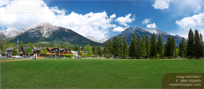 Panoramic scenery of Centennial Park in Canmore Alberta Stock photo of Panoramic scenery of Centennial Park in Canmore Alberta Buy commercial use license at MaximImages