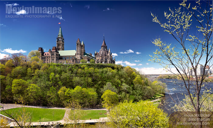 Stock photo of Panoramic scenery of Parliament Hill Buildings in Ottawa Canada Buy commercial use license at MaximImages