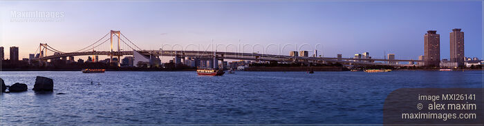 Panoramic view of the Rainbow bridge in Tokyo Stock photo of Panoramic view of the Rainbow bridge in Tokyo Buy commercial use license at MaximImages