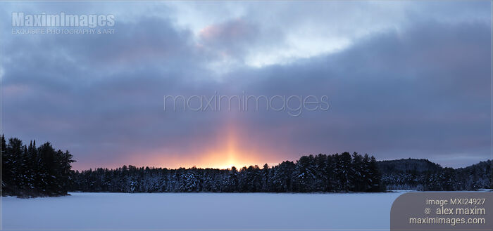 Panoramic winter nature scenery at sunset Stock photo of Panoramic winter nature scenery at sunset Buy commercial use license at MaximImages