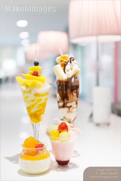 Parfaits on cafe table Stock photo of Parfaits on cafe table Buy commercial use license at MaximImages