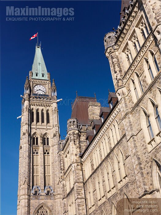 Stock photo of Parliament Building Peace Tower in Ottawa Buy commercial use license at MaximImages