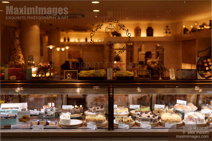 Patisserie Fukunaga store window with cakes and desserts on display Stock photo of Patisserie Fukunaga store window with cakes and desserts on display Buy commercial use license at MaximImages