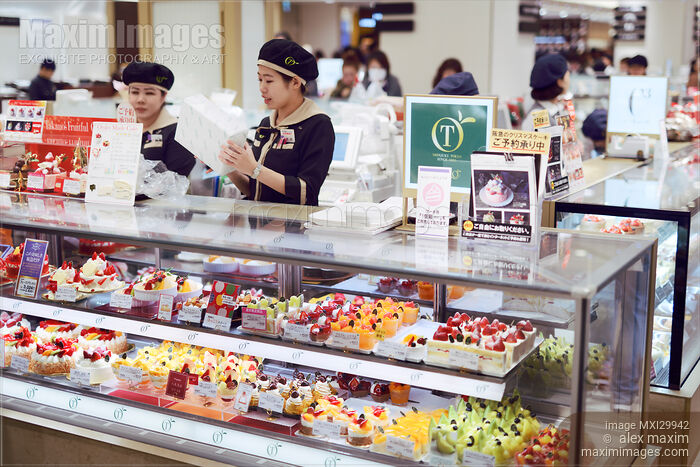 Patisserie shop food stand in Japanese food hall Stock photo of Patisserie shop food stand in Japanese food hall Buy commercial use license at MaximImages