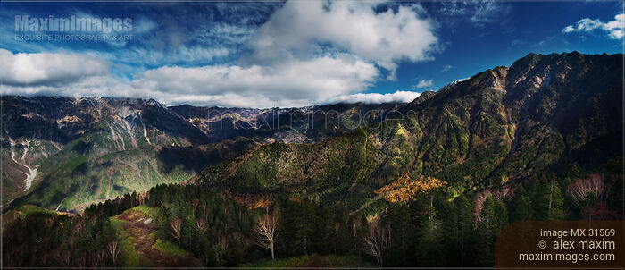 Peak of Mount Nishihotakadake Hotaka mountains panoramic autumn scenery Gifu Japan Stock photo of Peak of Mount Nishihotakadake Hotaka mountains panoramic autumn scenery Gifu Japan Buy commercial use license at MaximImages