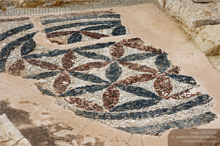 Stock photo of Peeble Mosaic Floor at The Archaeological Site of Kourion in Cyprus Buy commercial use license at MaximImages