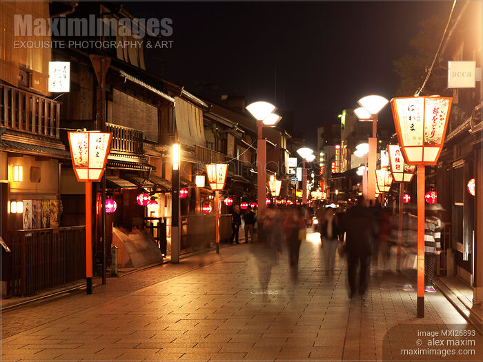 People at Hanamkoji street in Kyoto at night Stock photo of People at Hanamkoji street in Kyoto at night Buy commercial use license at MaximImages