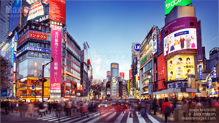Stock photo of People crossing street in Shibuya Tokyo, busies street intersection in Japan Buy commercial use license at MaximImages