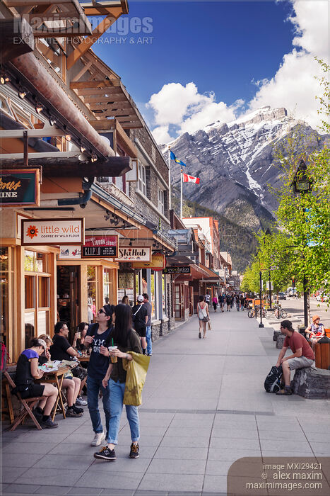 People on Banff Avenue street in downtown of Banff in Alberta Rockies Stock photo of People on Banff Avenue street in downtown of Banff in Alberta Rockies Buy commercial use license at MaximImages