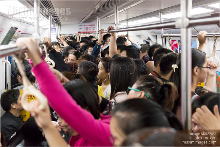 Stock photo of People on crowded subway in China Buy commercial use license at MaximImages