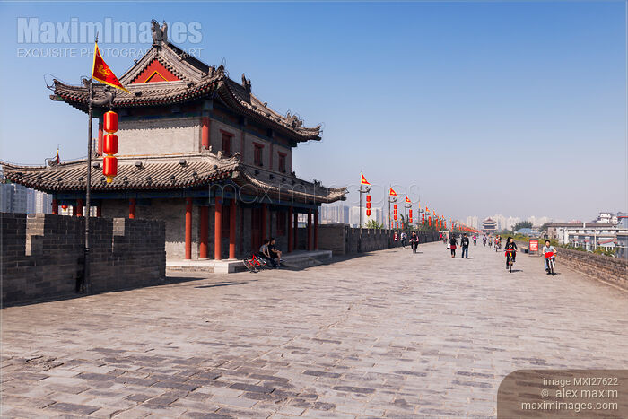 Stock photo of People on Xi'an city wall in China Buy commercial use license at MaximImages