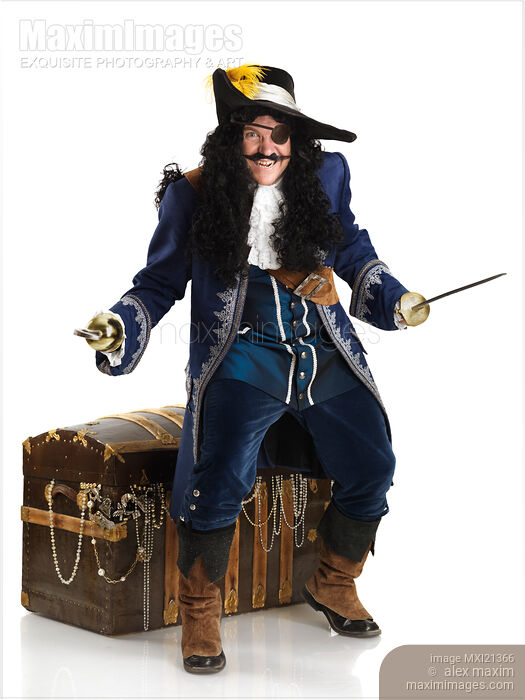 Pirate with a Sword Protecting His Treasures Stock photo of Pirate with a Sword Protecting His Treasures Buy commercial use license at MaximImages