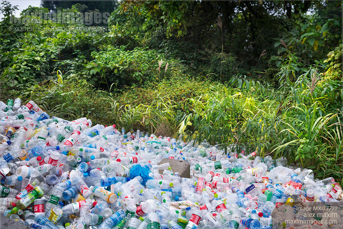 Stock photo of Plastic bottles piled up in a park in China Buy commercial use license at MaximImages