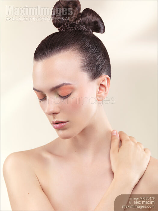 Stock photo of Portrait of a Beautiful Young Woman with Closed Eyes Buy commercial use license at MaximImages