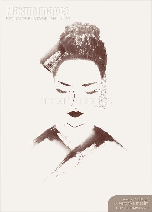 Portrait of a Japanese woman geisha maiko face Zen illustration artwork Stock image of Portrait of a Japanese woman geisha maiko face Zen illustration artwork Buy commercial use license at MaximImages