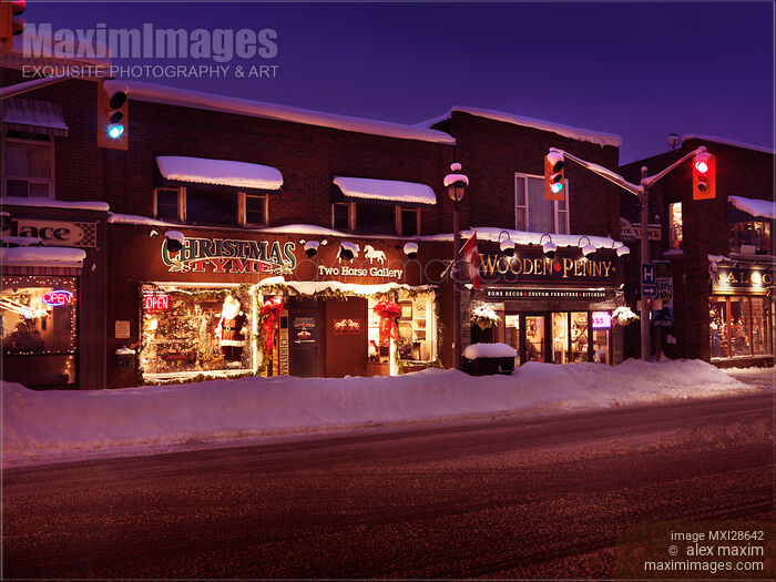 Stock photo of Pretty little Canadian town of Huntsville in Muskoka, Ontario before Christmas Buy commercial use license at MaximImages