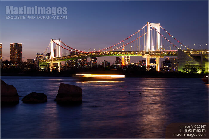 Rainbow bridge across Tokyo Bay at night Stock photo of Rainbow bridge across Tokyo Bay at night Buy commercial use license at MaximImages