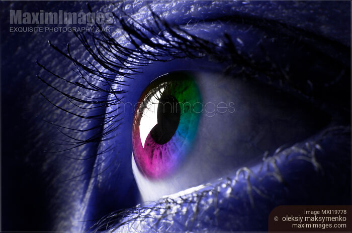 Stock photo of Rainbow colored eye closeup Buy commercial use license at MaximImages