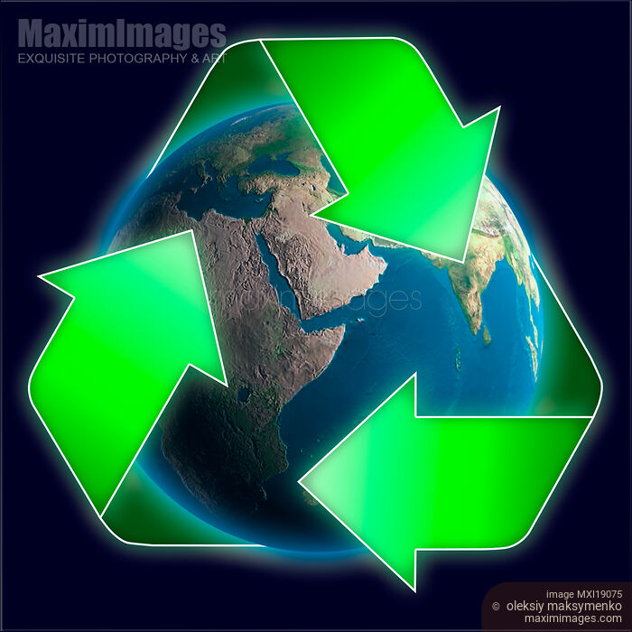 Recycling symbol around planet earth Stock image of Recycling symbol around planet earth Buy commercial use license at MaximImages