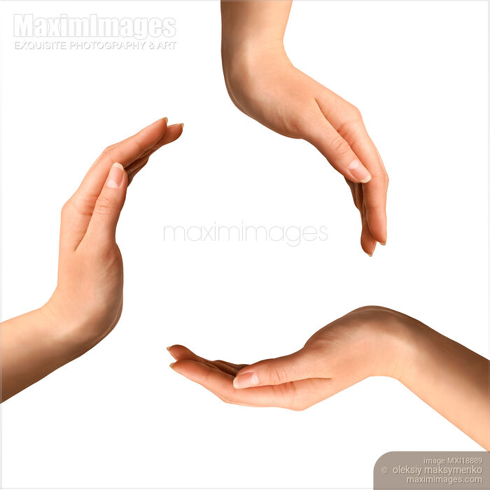 Stock photo of Recycling symbol made by hands Buy commercial use license at MaximImages