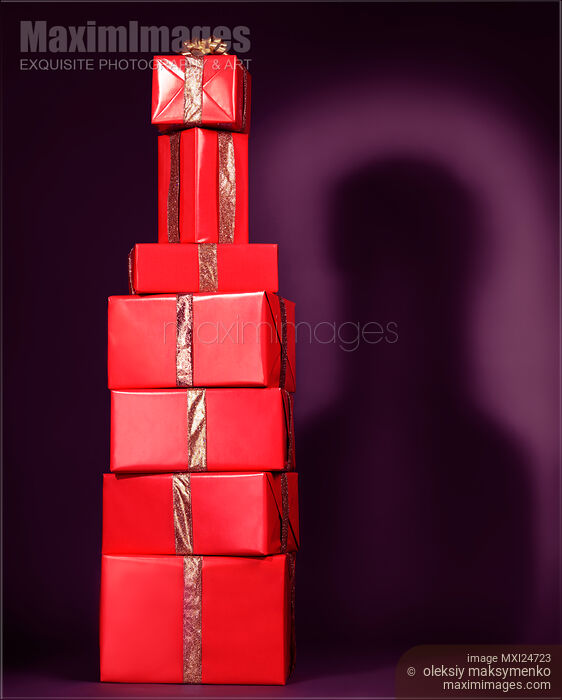 Stock photo of Red gift boxes stacked as a bottle Buy commercial use license at MaximImages