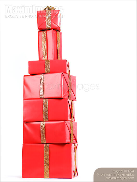 Red gifts stacked as bottle Stock photo of Red gifts stacked as bottle Buy commercial use license at MaximImages